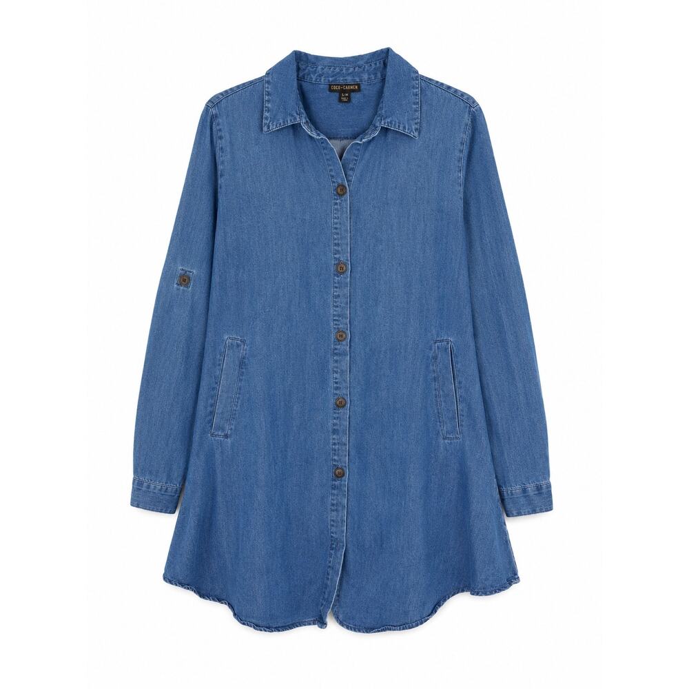 coco + carmen small/Medium Blue Denim Button-Front Shirt Jacket
